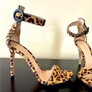 Gianvito Rossi, Leopard Ankle Strap High Heel  Sandals - Size 8 Made in Italy